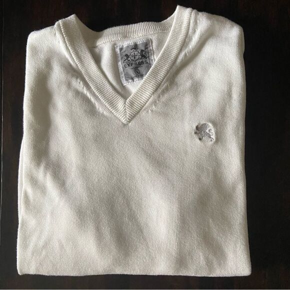 Express Men’s V Neck Sweater Snow White Cotton Size Large - Picture 1 of 9